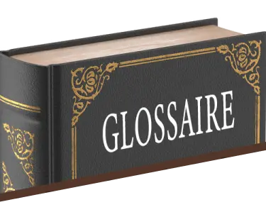 livre en 3d avec marqué glossaire